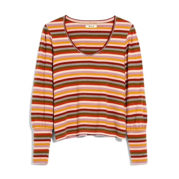 Madewell Stripe Puff Sleeve Scoop Sweater XXS NWOT - Picture 3 of 16